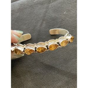 Vintage Sterling Silver Citrine Gemstone Cuff Bangle Bracelet Estate Jewelry